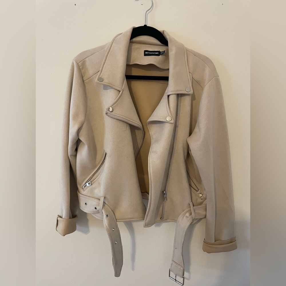 Pretty Little Thing, Faux Suede Moto Jacket Size 10